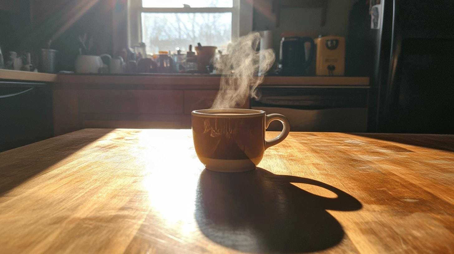 A steaming cup of coffee on a brown table - Decaf Coffee and Diabetes.jpg