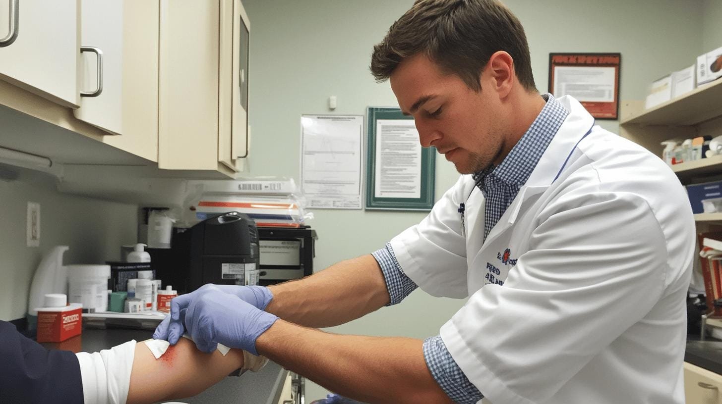 A doctor swabbing a patients blood collection site - Allergies to Caffeine Symptoms.jpg