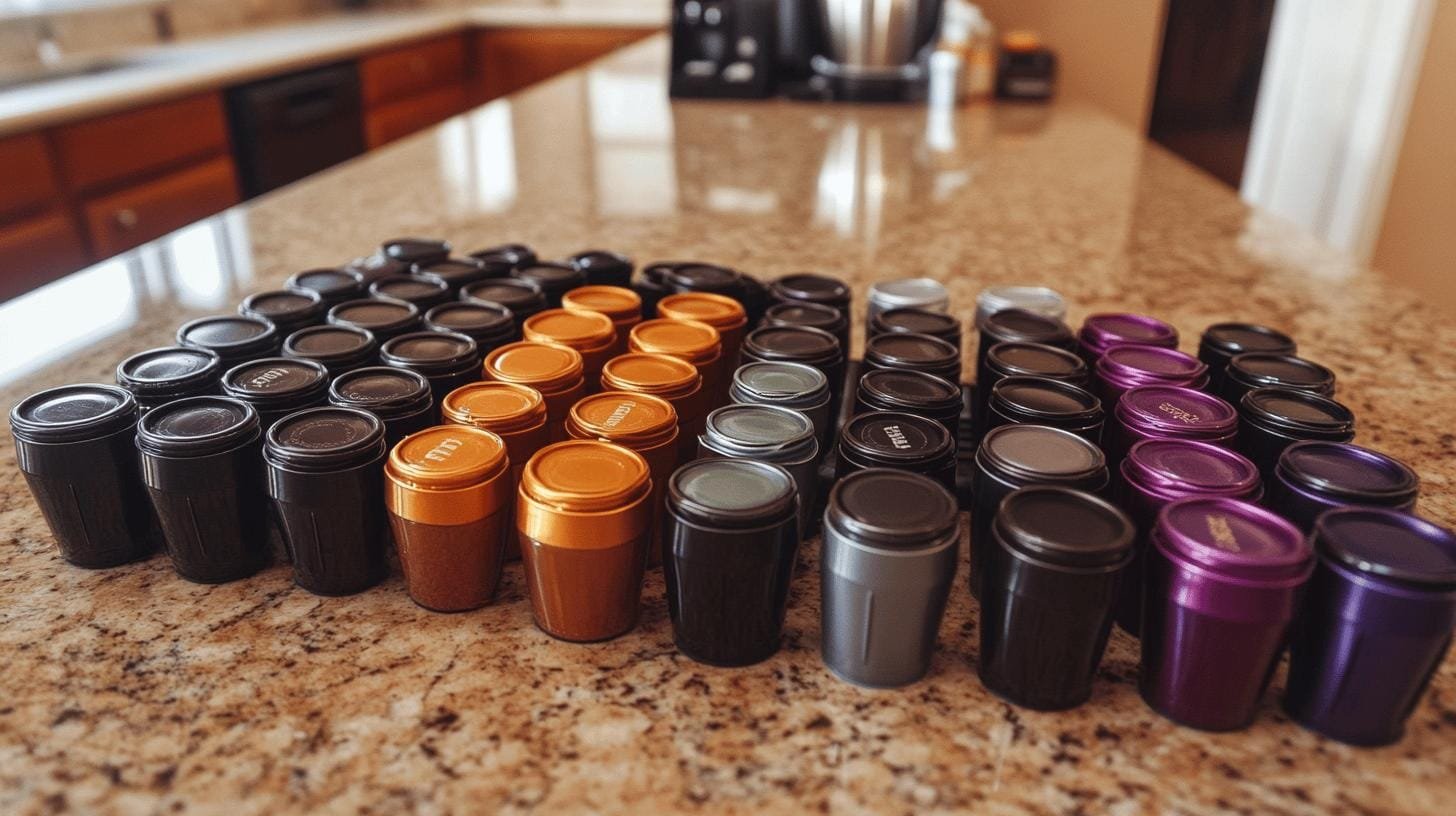 Different flavors of K-cups arranged on a table - What Kind of Coffee Does Keurig Offer?.jpg