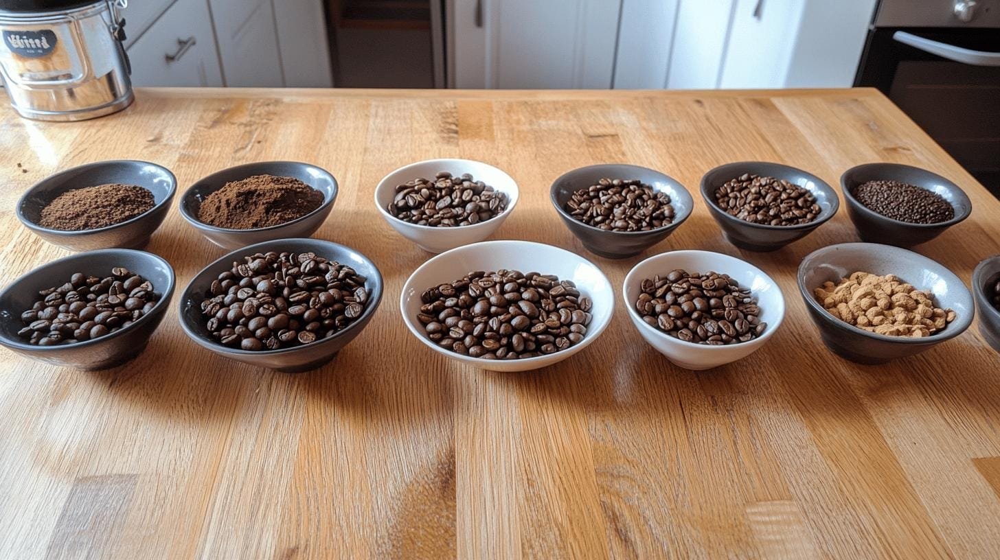 Different plates of coffee beans - Amount of Caffeine in Coffee vs Espresso.jpg