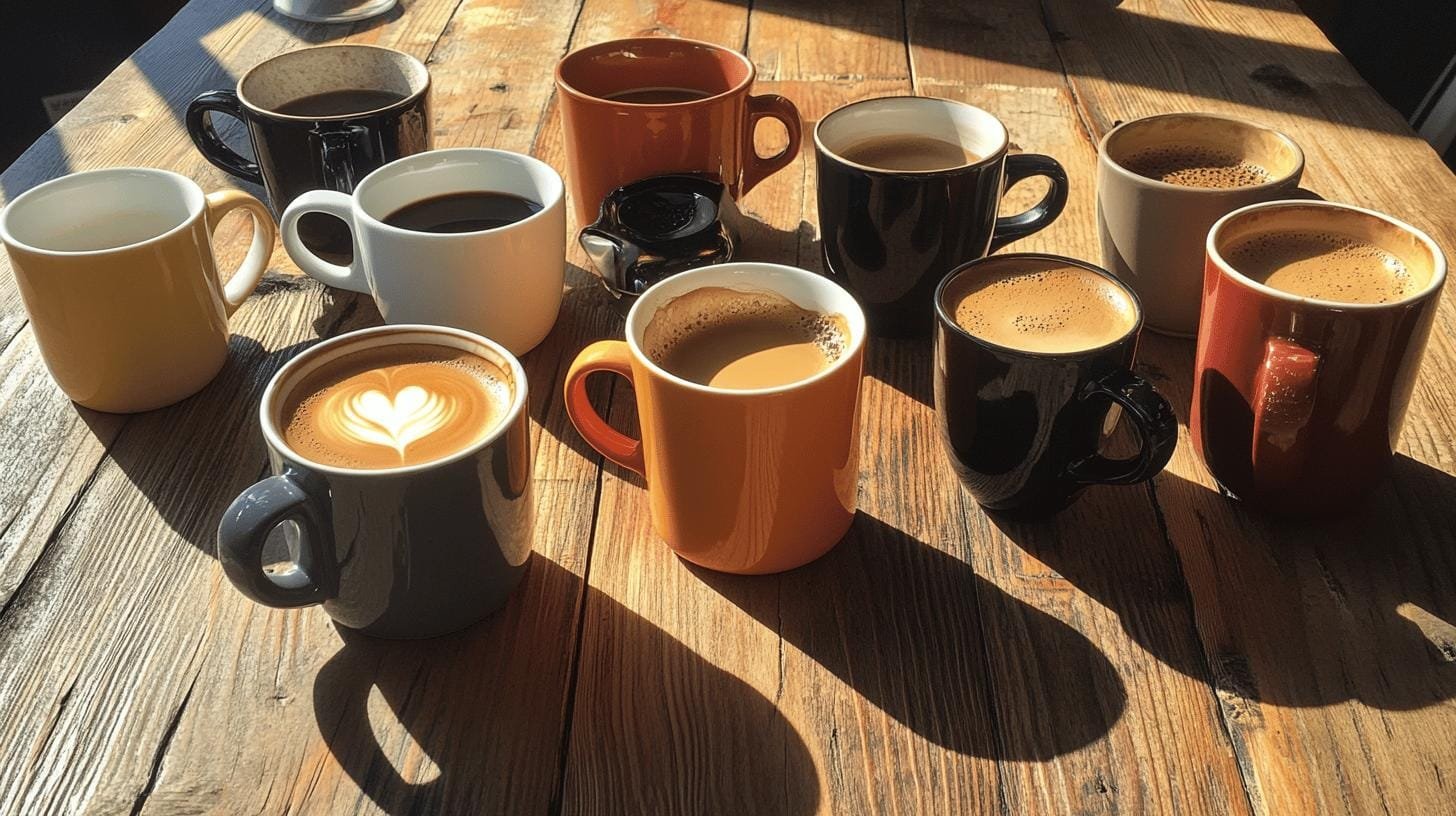 Cups of coffee and Cups of tea on a table - Amount of Caffeine in Coffee and Tea.jpg