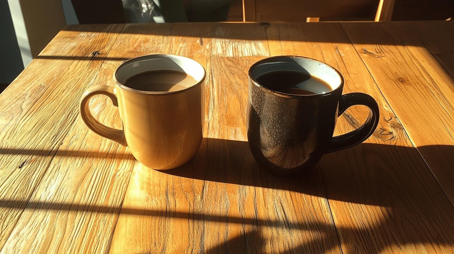 2 cups of coffee on a wooden table - Blonde Coffee vs Dark Coffee.jpg