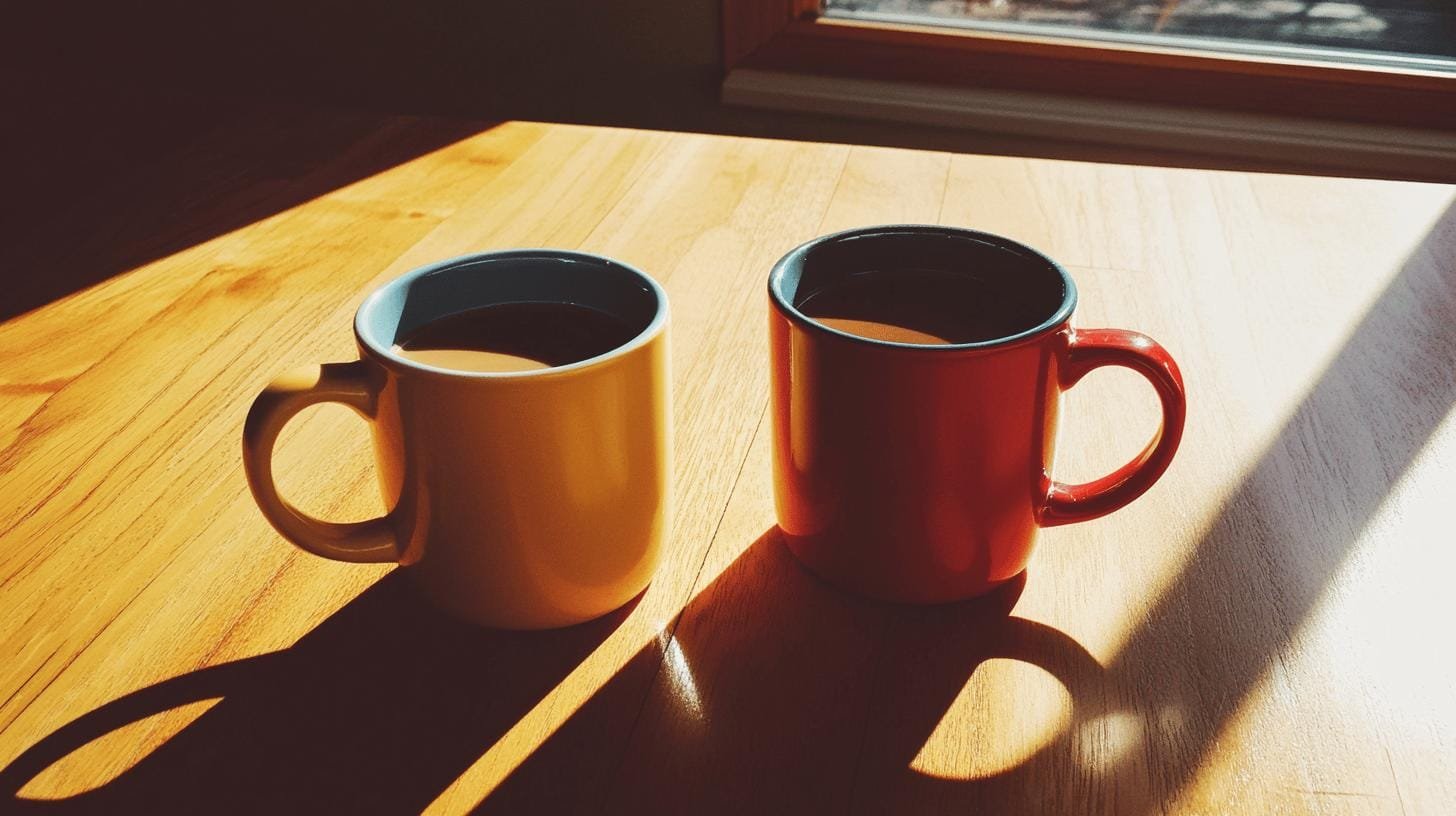 2 cups of coffee on a table - Blonde Coffee vs Dark Coffee.jpg