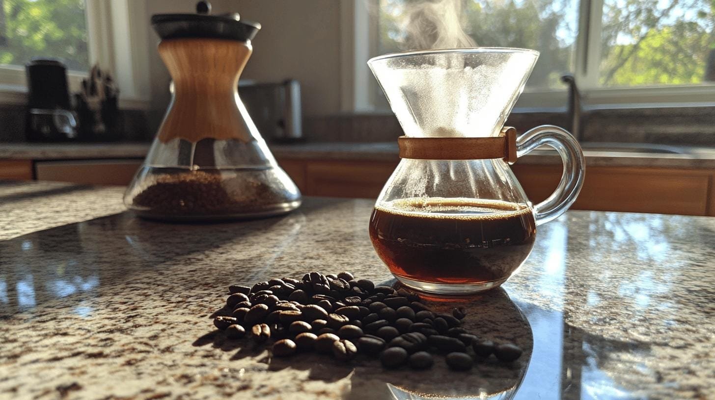 Pour Over Coffee maker and coffee beans on a table -  Pour Over Coffee and Cholesterol.jpg