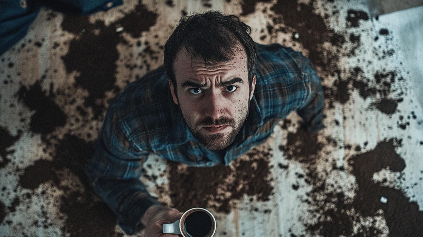 A man holding a cup of coffee and staring up - Amount of Caffeine in Coffee.jpg