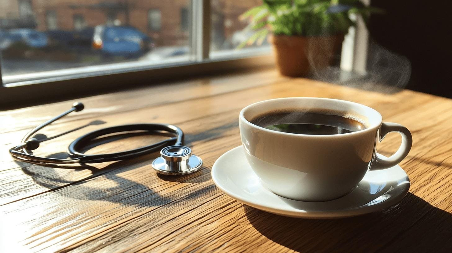 A cup of coffee and a stethoscope on a table - Does Caffeine Affect Metabolism Positively?.jpg