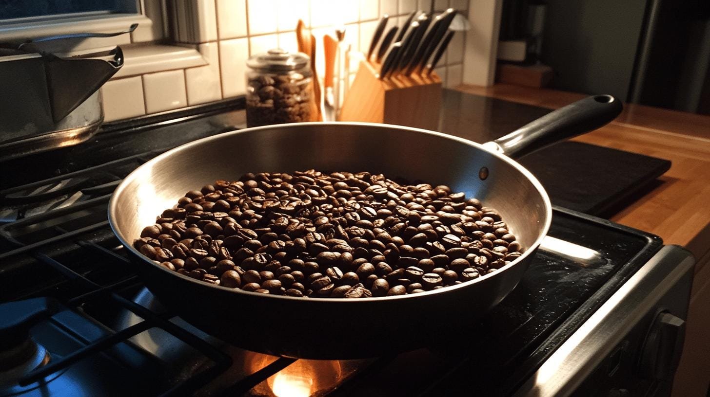 Roasting coffee beans in a frying pan at home - Allergies to Caffeine Symptoms.jpg