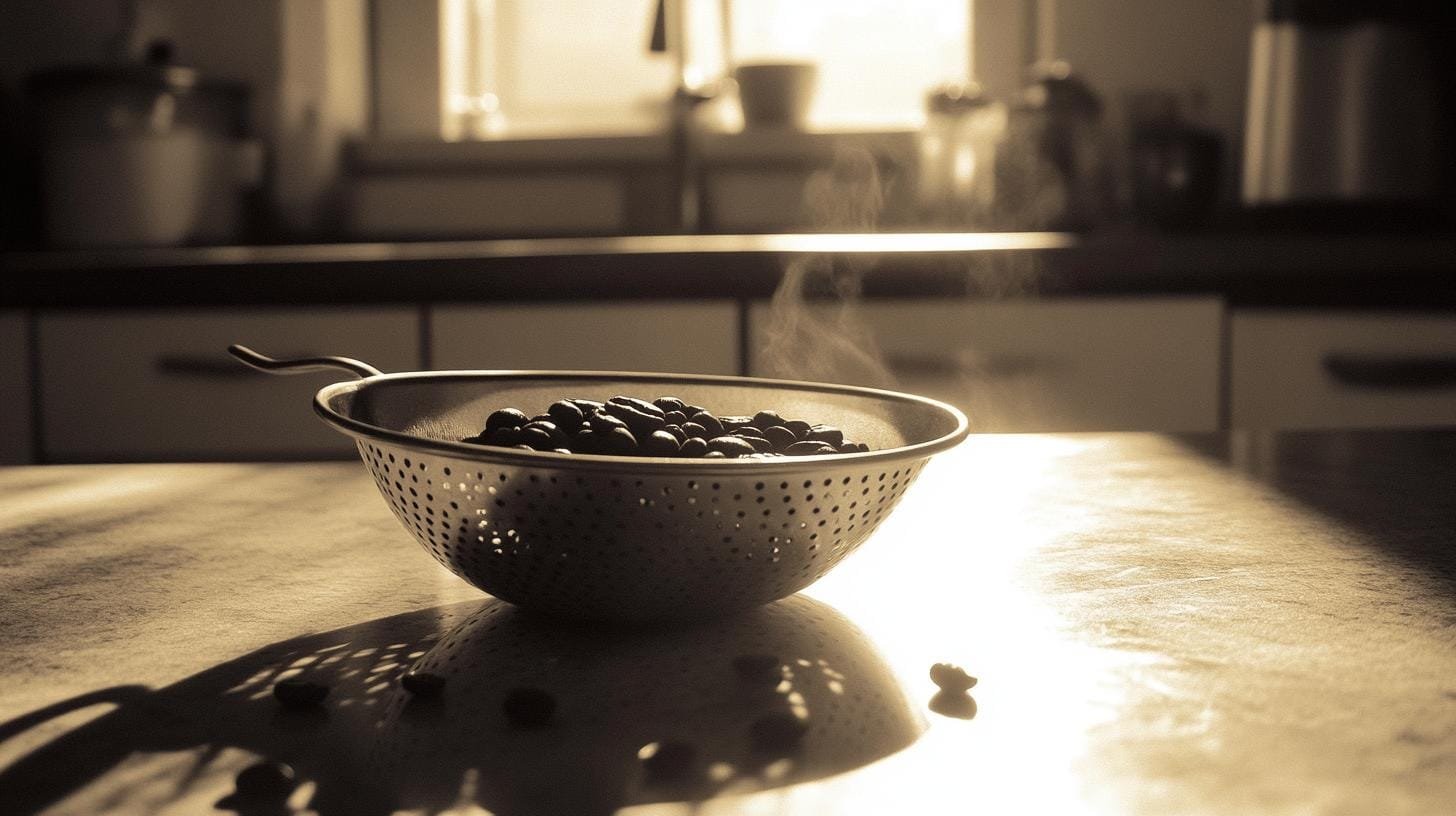 Coffee beans in a stainless sieve - Coffee and Gut Inflammation. jpg