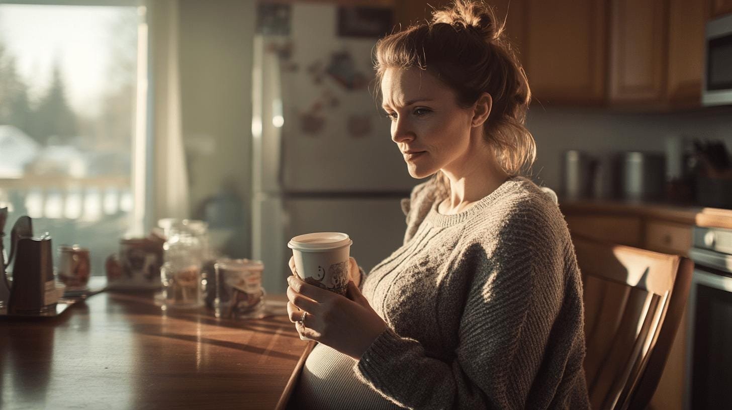 A pregnant woman holding a paper coffee cup - Coffee and Gestational Diabetes.jpg