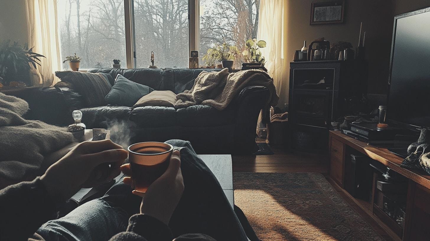 People sitting on a couch in a living room holding a cup of hot coffee- Does Caffeine Make Stress Worse.jpg