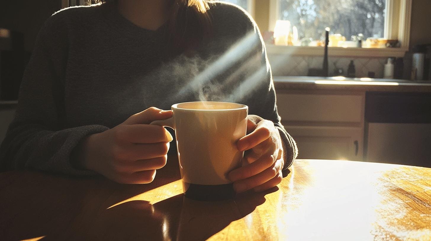 Girl holding a cup of coffee on a table - How Much Does Caffeine Increase Metabolism?.jpg