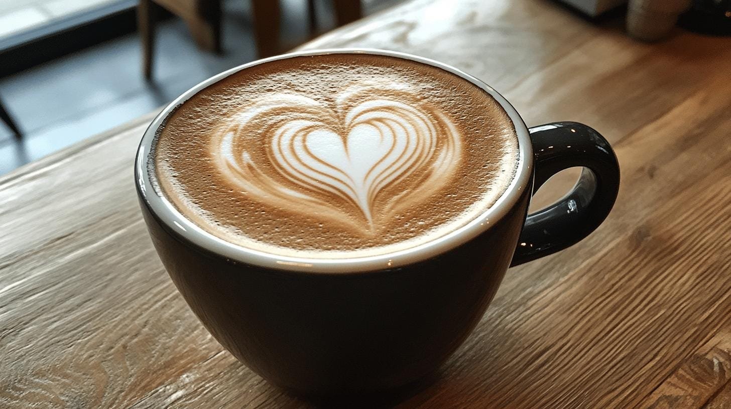 A cup of coffee with heart design latte art - Types of Latte Art.jpg