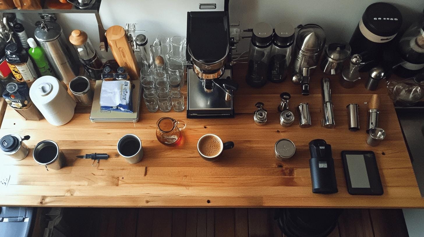 Coffee brewing tools arranged on a table - Artisan Coffee vs Specialty Coffee.jpg