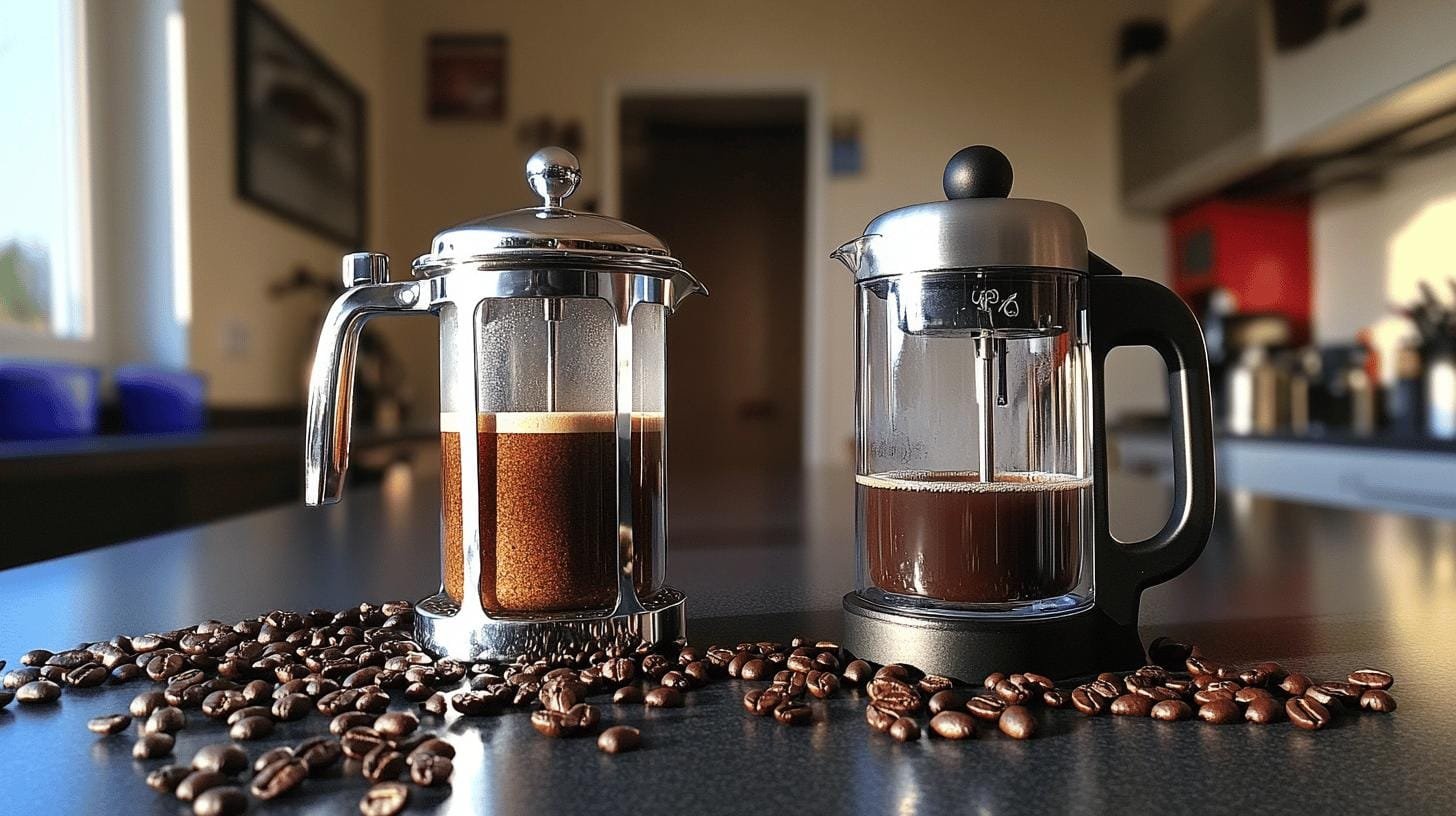 2 french press coffee makers on a table - Dark Roast Coffee and Cholesterol.jpg