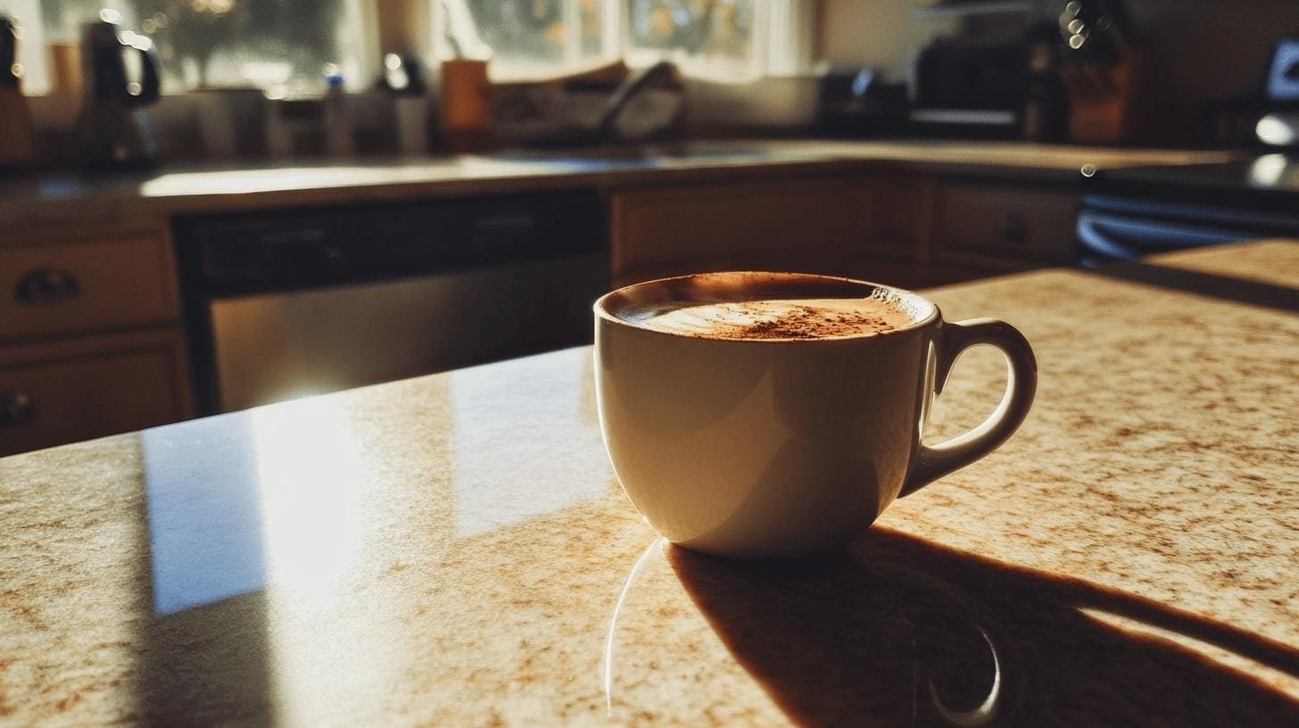 A cup of creamy coffee on a kitchen counter - Coffee and Diabetes Control.jpg