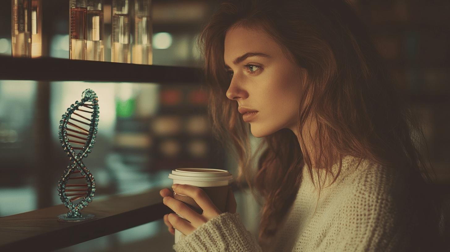 A girl holding a cup of coffee and staring at a shelf - Does Coffee Cause Heart Issues?.jpg