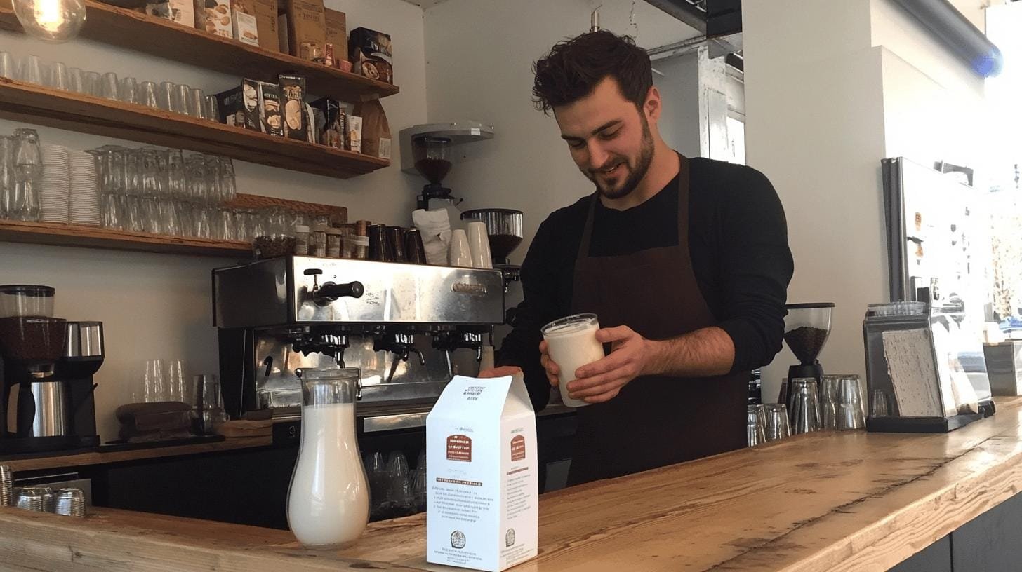 Man holding a glass of milk in a coffee bar - Latte Art with Almond Milk.jpg