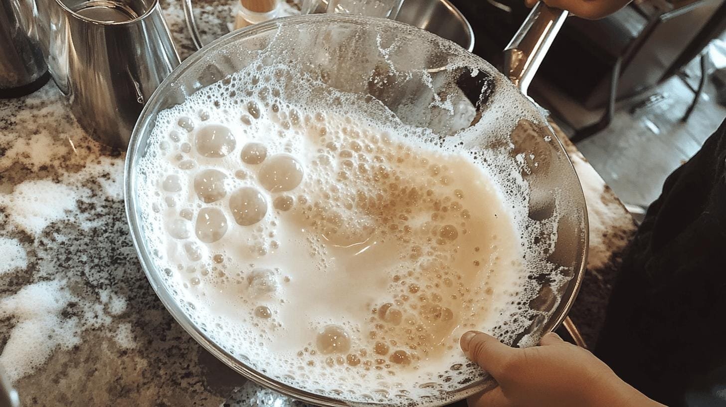 Oat milk being frothed for latte art - Latte Art with Oat Milk.jpg