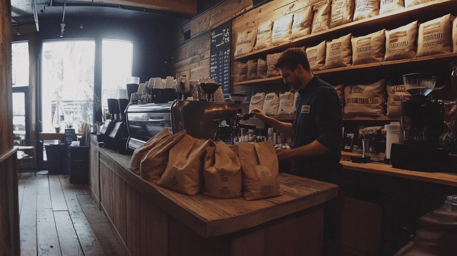 A man standing at the counter in a coffee shop - Artisan Coffee Beans.jpg