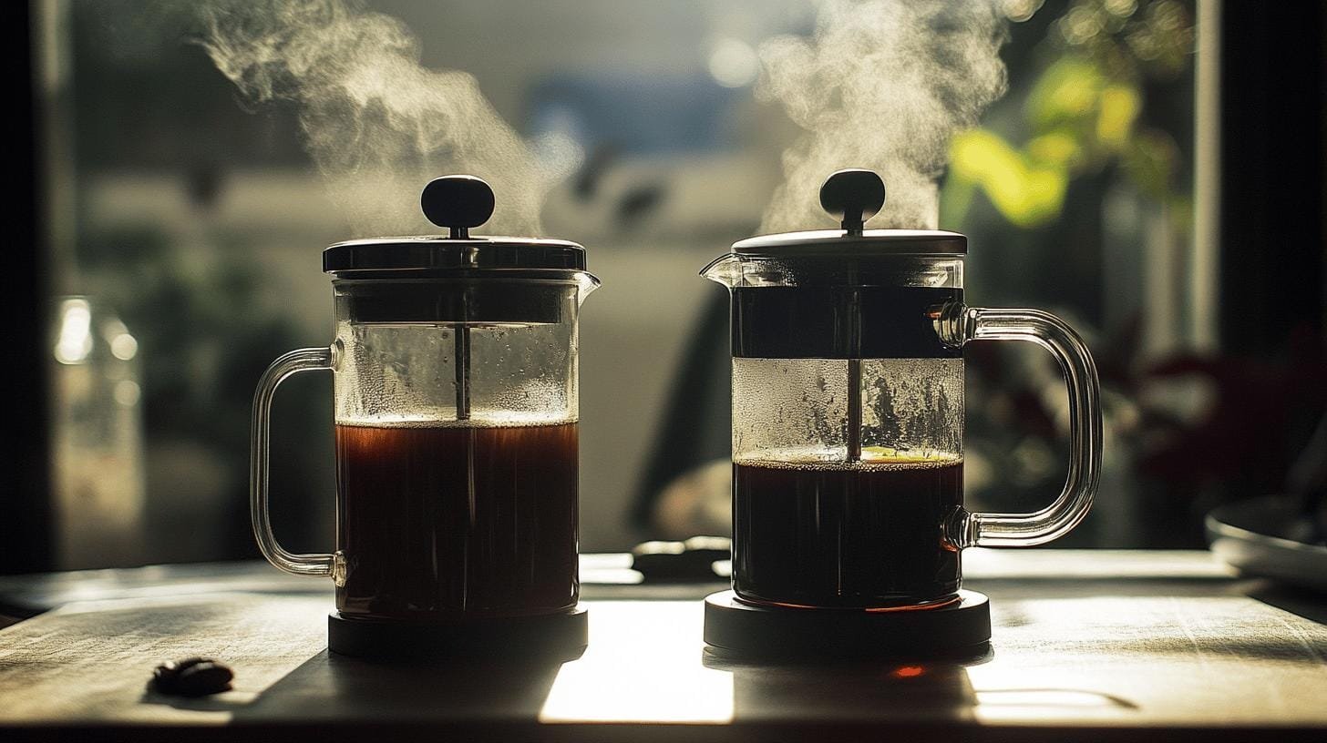 2 french press coffee makers on a table - What Does Bold Coffee Mean? .jpg