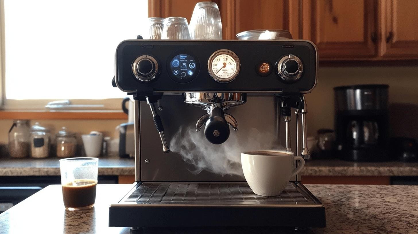 A cup of coffee on a coffee maker in a kitsch counter - Long Black Coffee vs Lungo.jpg