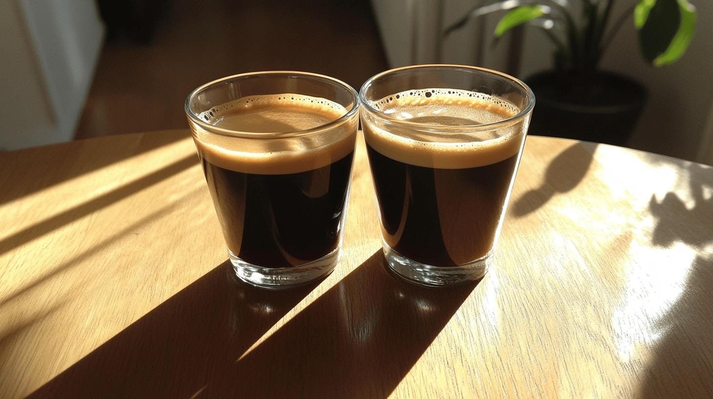 A cup of long black coffee and a cup of lungo on a table - Long Black Coffee vs Lungo.jpg