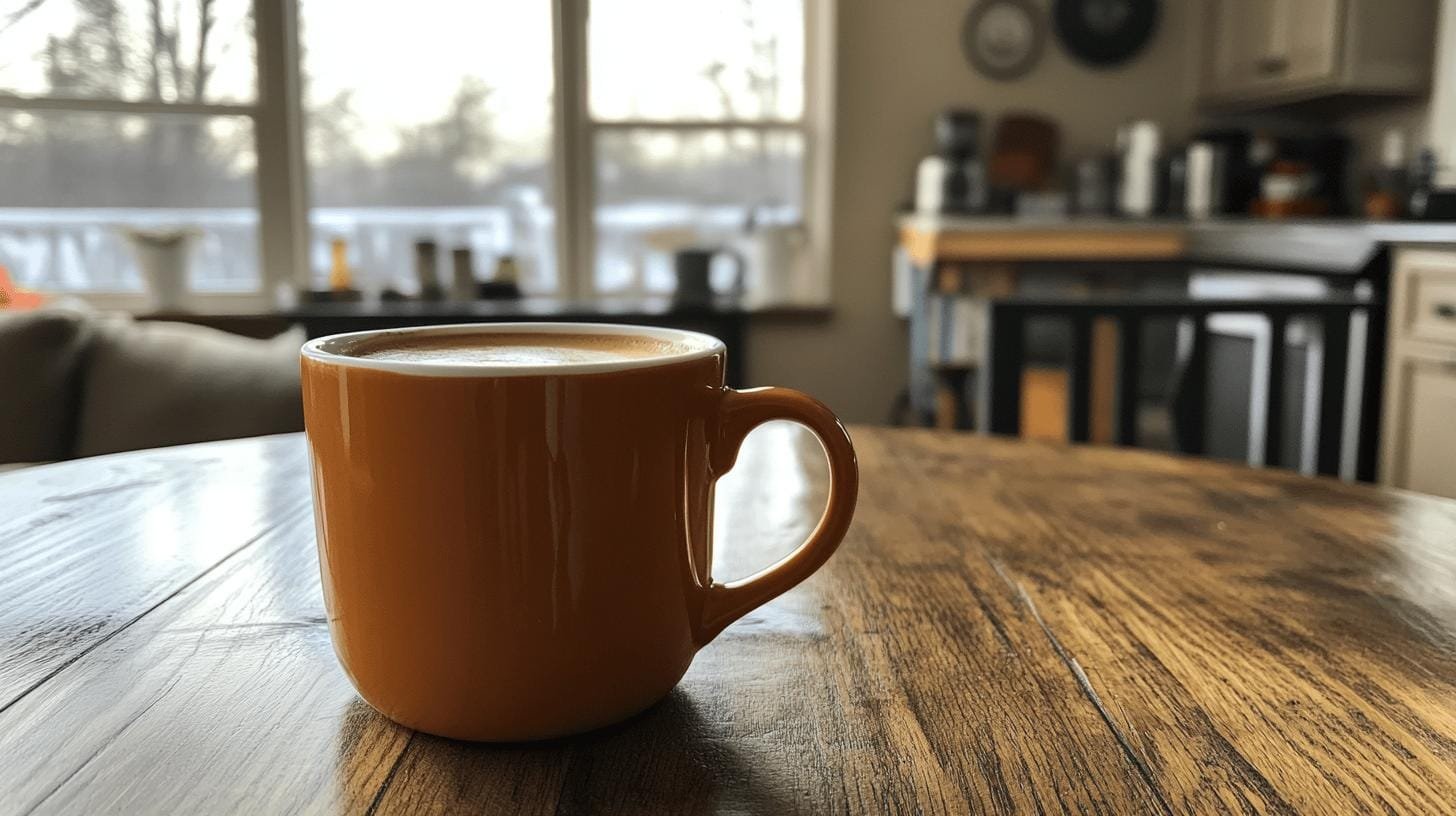 A full cup of coffee on a table - Caramel Decaf Coffee.jpg