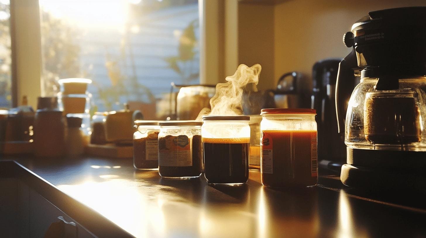 Glass jars of coffee on a kitchen counter - Bold Instant Coffee.jpg