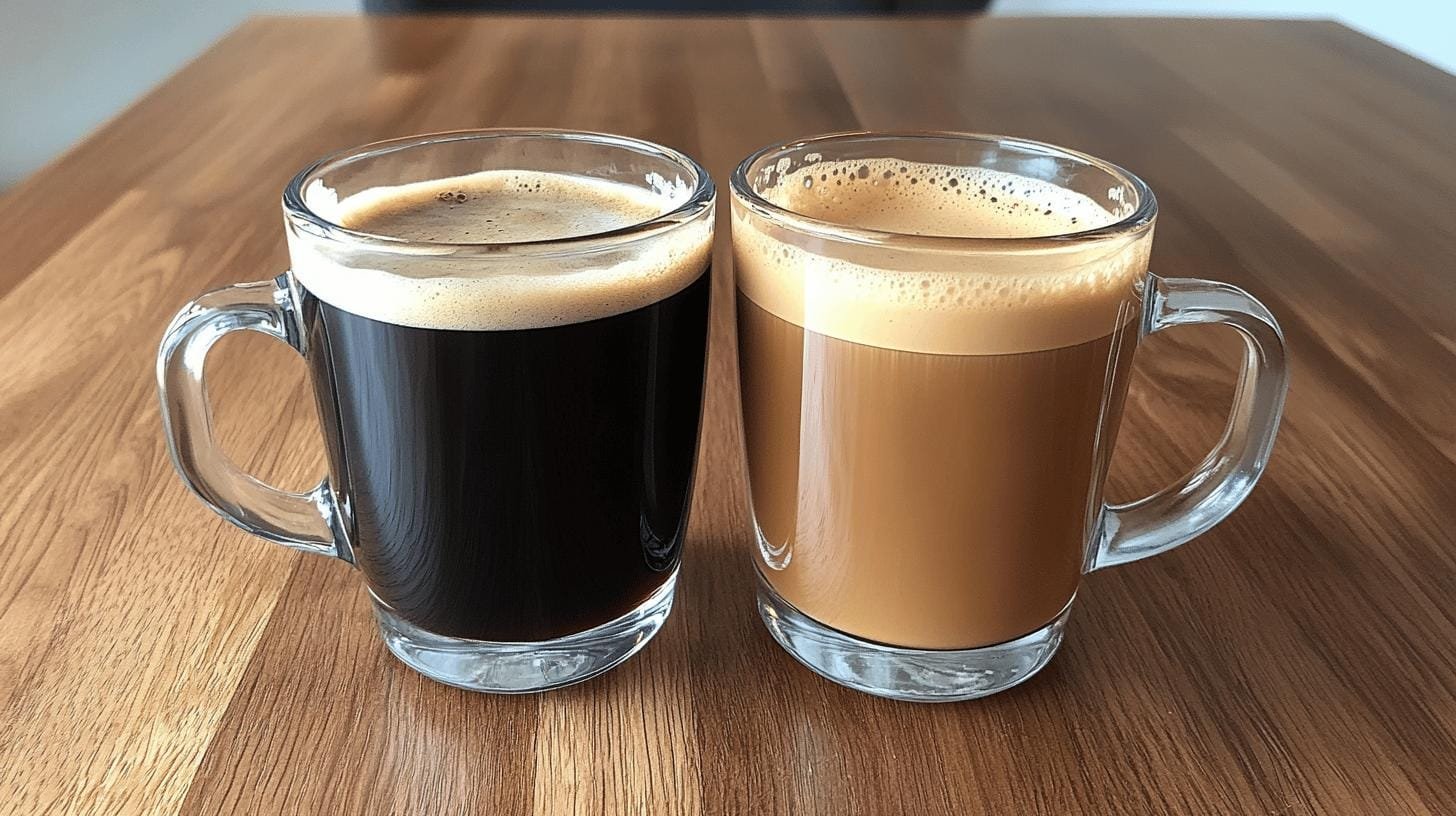 A glass of black coffee and a glass of espresso on a table - Benefits of Long Black Coffee.jpg