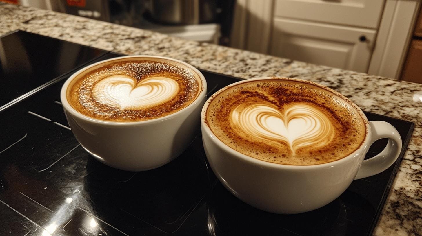 2 cups of coffee with heart design latte art - How Long Does Latte Art Last.jpg