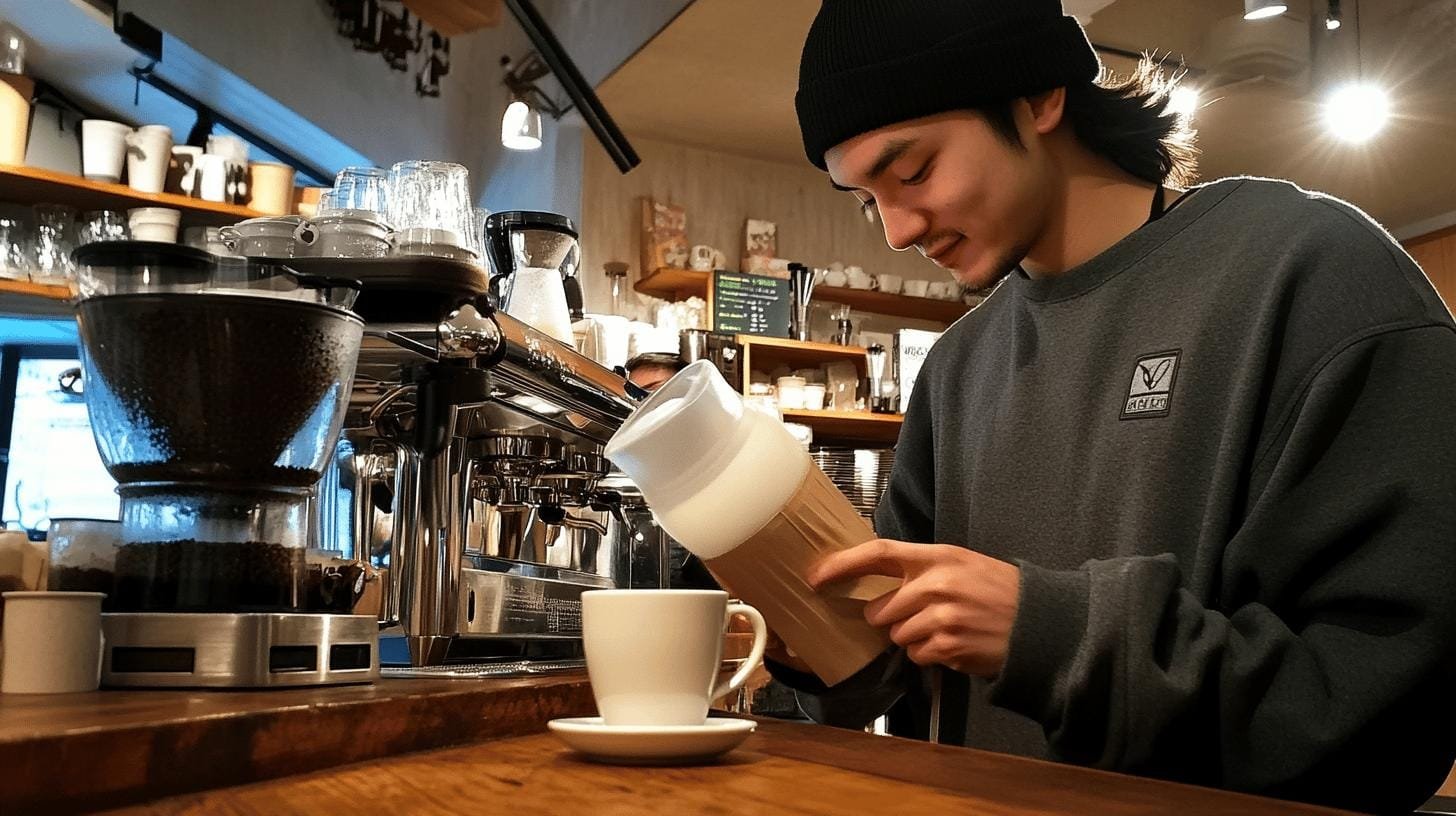 Man pouring milk into a coffee cup- Why Does My Latte Art Fail And Improve?.jpg