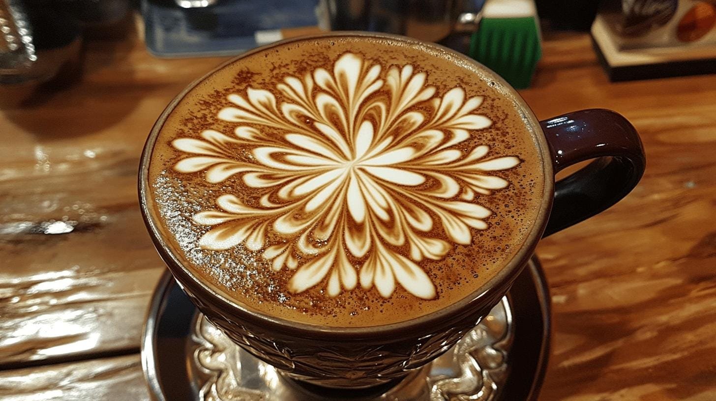 A cup of coffee with a latte art design - History of Latte Art.jpg