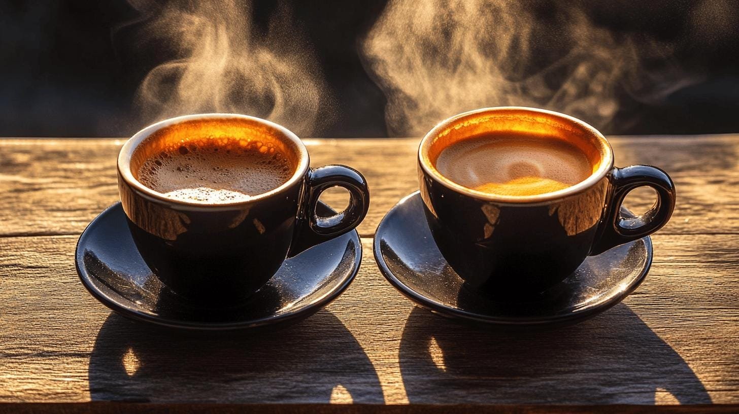 2 cups of coffee on a wooden table - Bold Coffee vs Dark Roast.jpg