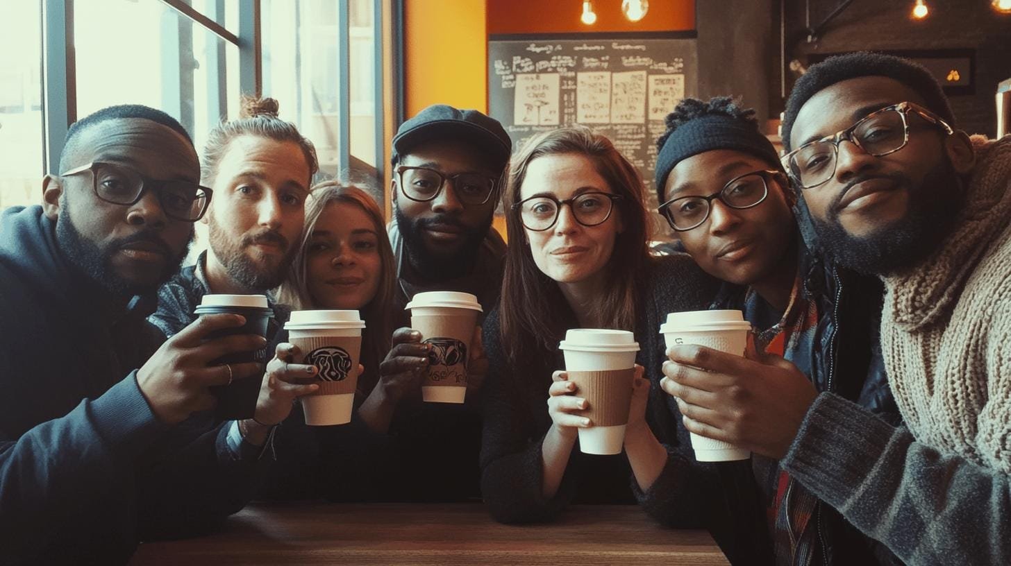 A group of people holding paper coffee cups in a pub- How Much Time Black Coffee Takes to Digest?.jpg