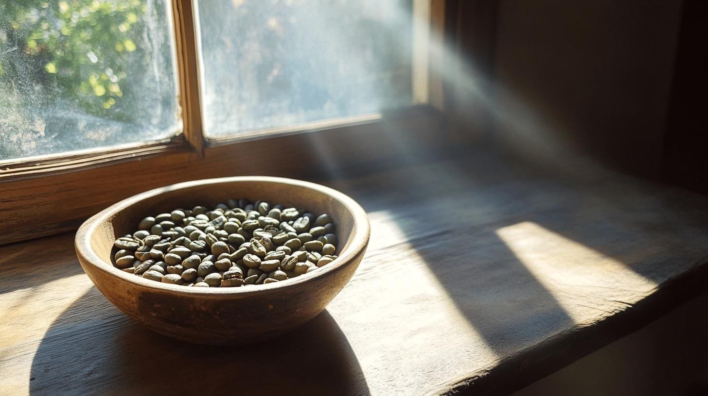 Coffee beans in a wooden bowl close to a window - Coffee Christmas Blend.jpg