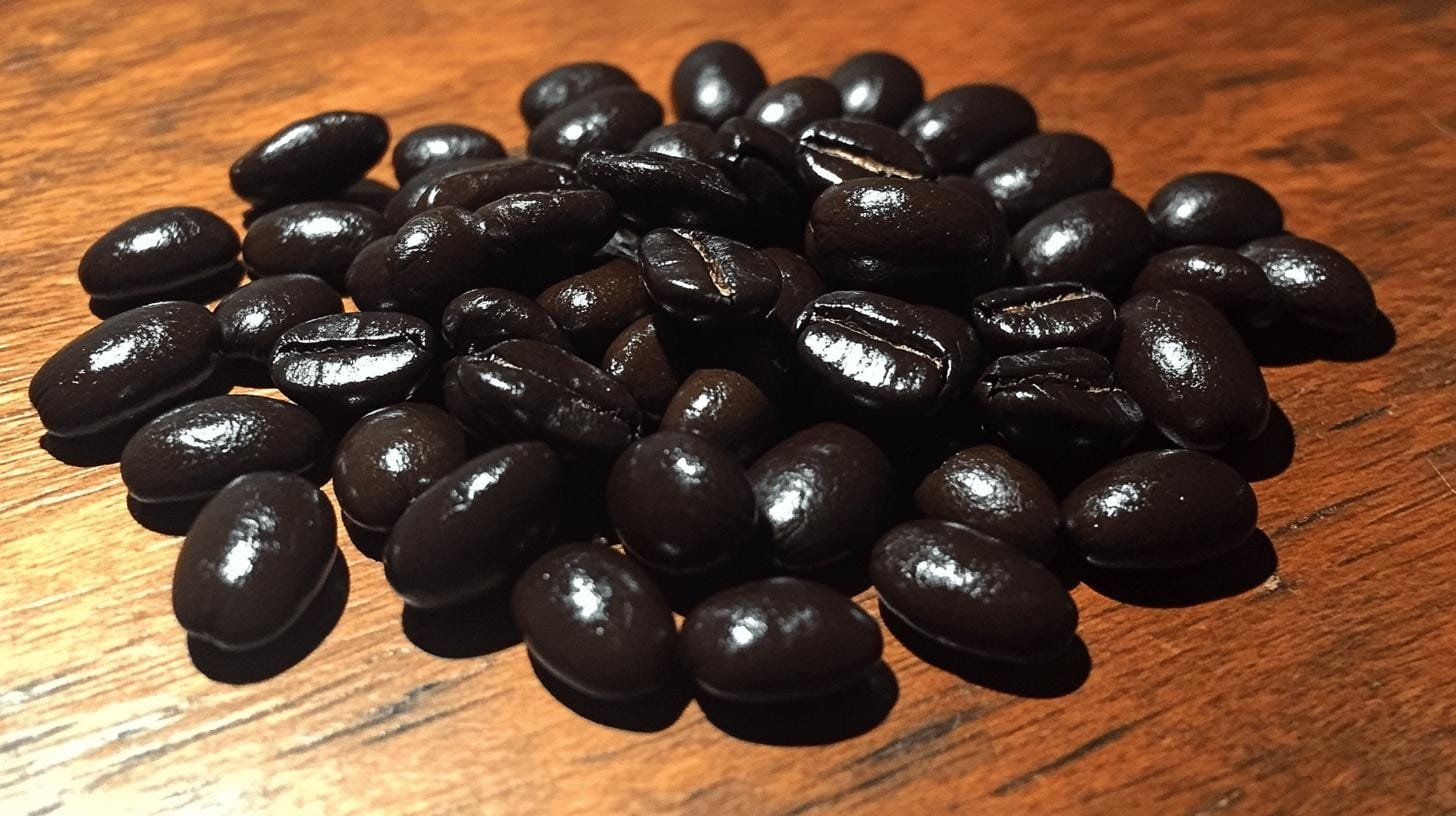 Up close picture of roasted coffee beans on a brown surface - Italian Roast.jpg