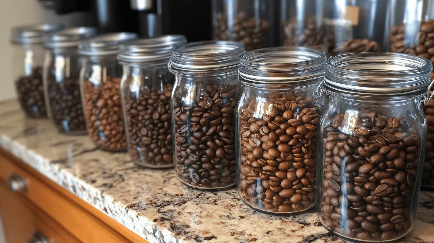 Jars of coffee beans lined on a kitchen counter - Best Coffee Blends.jpg