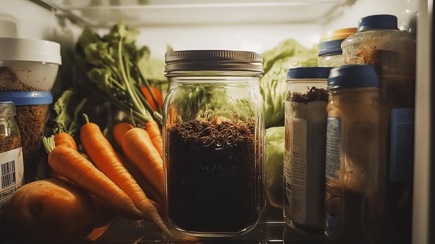 Closeup picture of inside a refrigerator showing carrots, vegetables and jars of food items - How Long Can Black Coffee Be Refrigerated Safely?.jpg