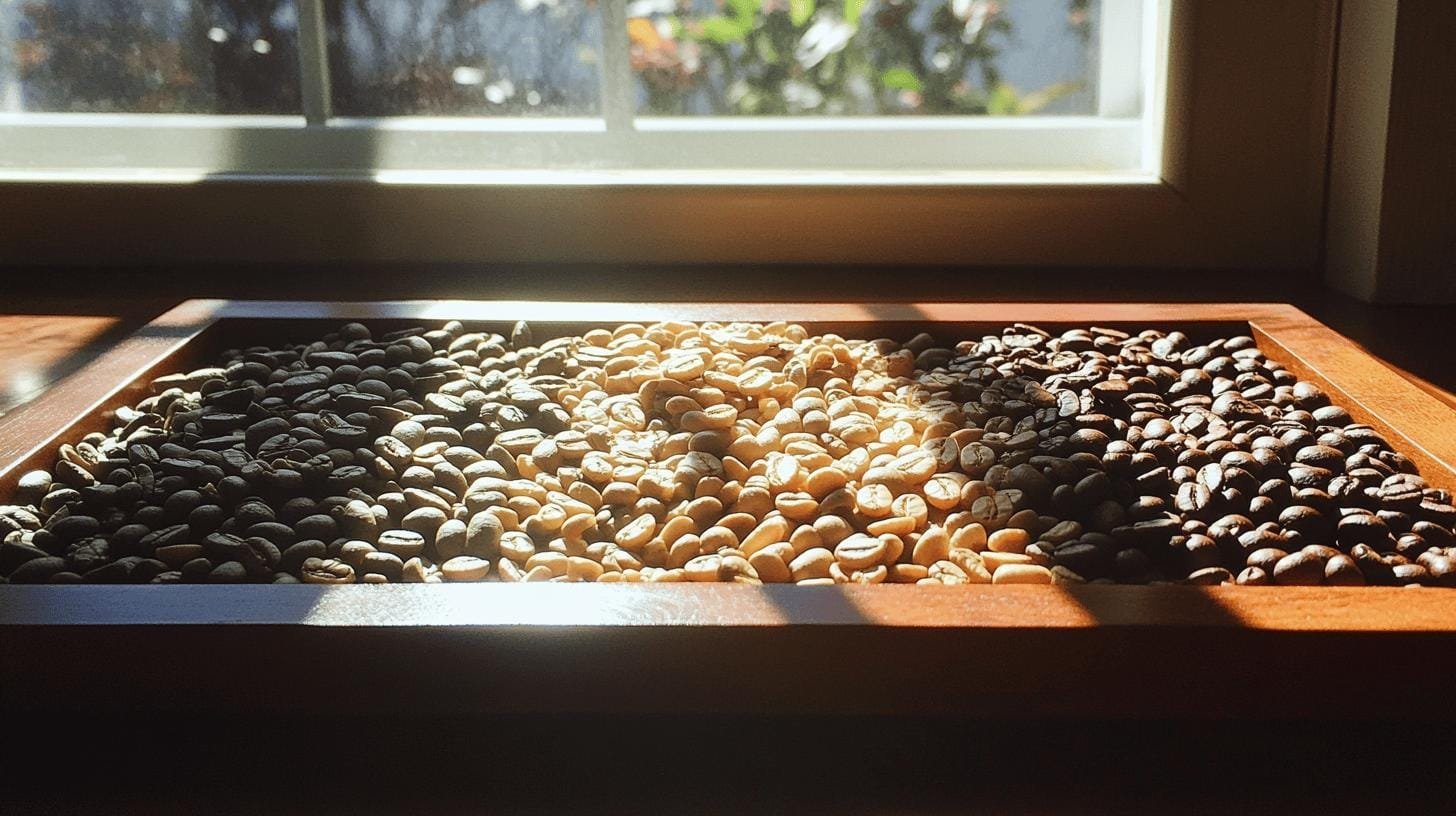 Coffee beans spread on a wooden bowl under sunlight - Does Bold Coffee Have More Caffeine.jpg