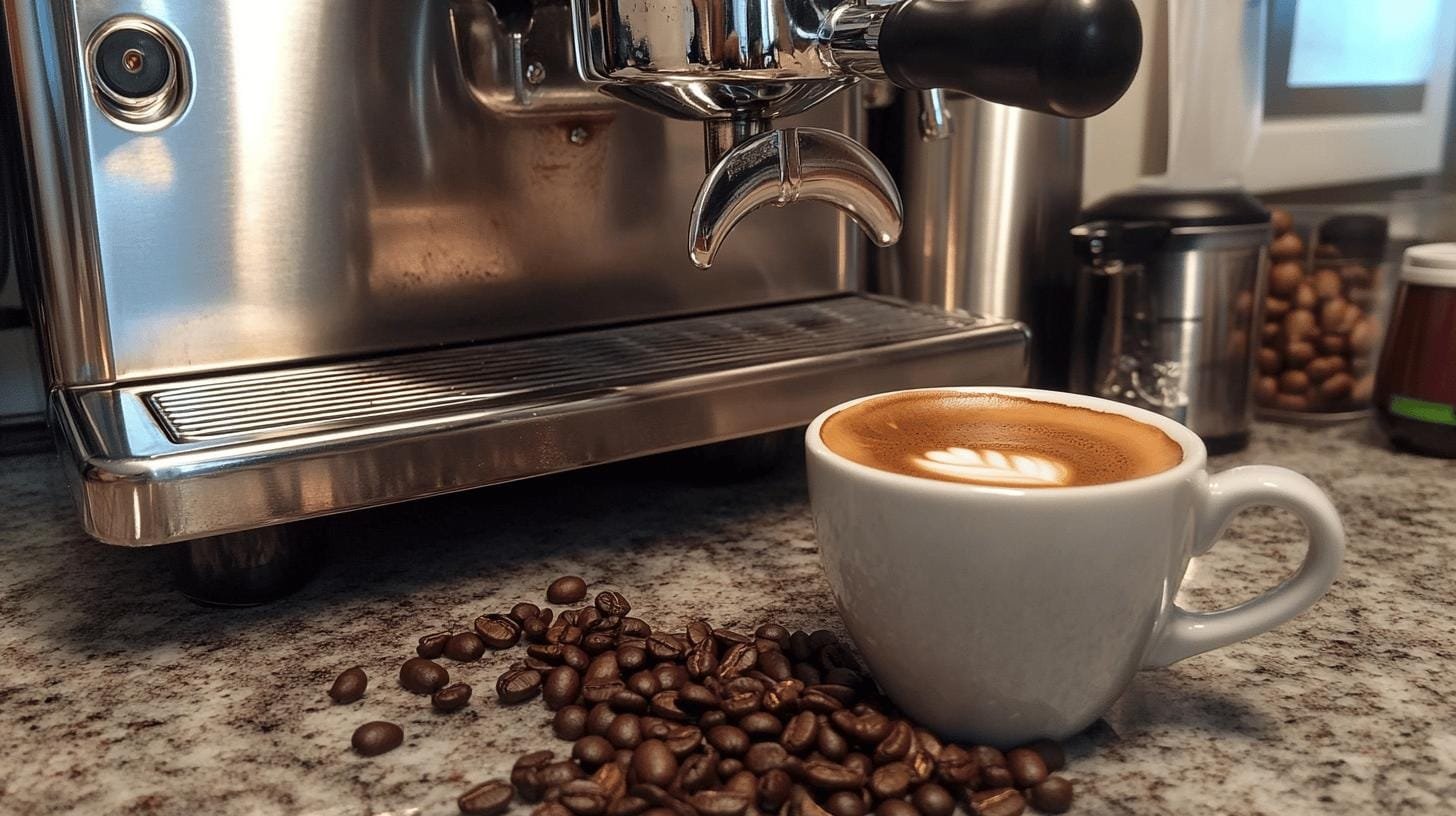 A cup of coffee in front of a coffee maker - What Is Short Black Coffee.jpg