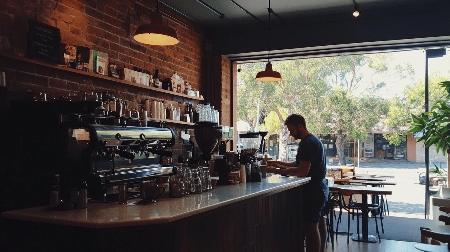 Man in a coffee shop standing close to the counter - What is a Long Black Coffee.jpg