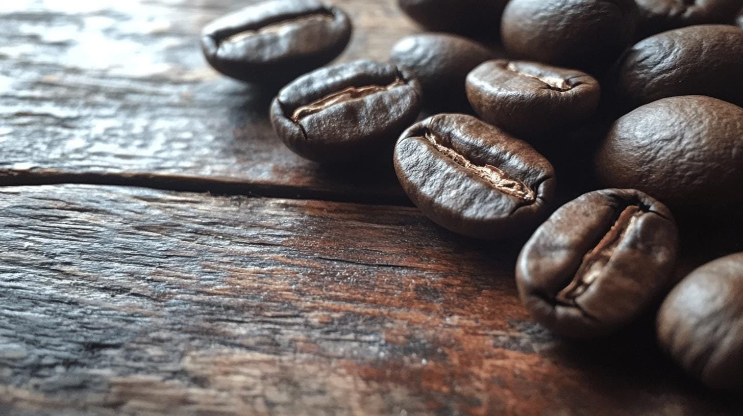 Grains of coffee beans on a brown surface - Is Bold Coffee More Acidic?.jpg