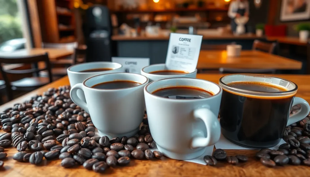 cups of coffee with coffee beans - coffee tasting terms