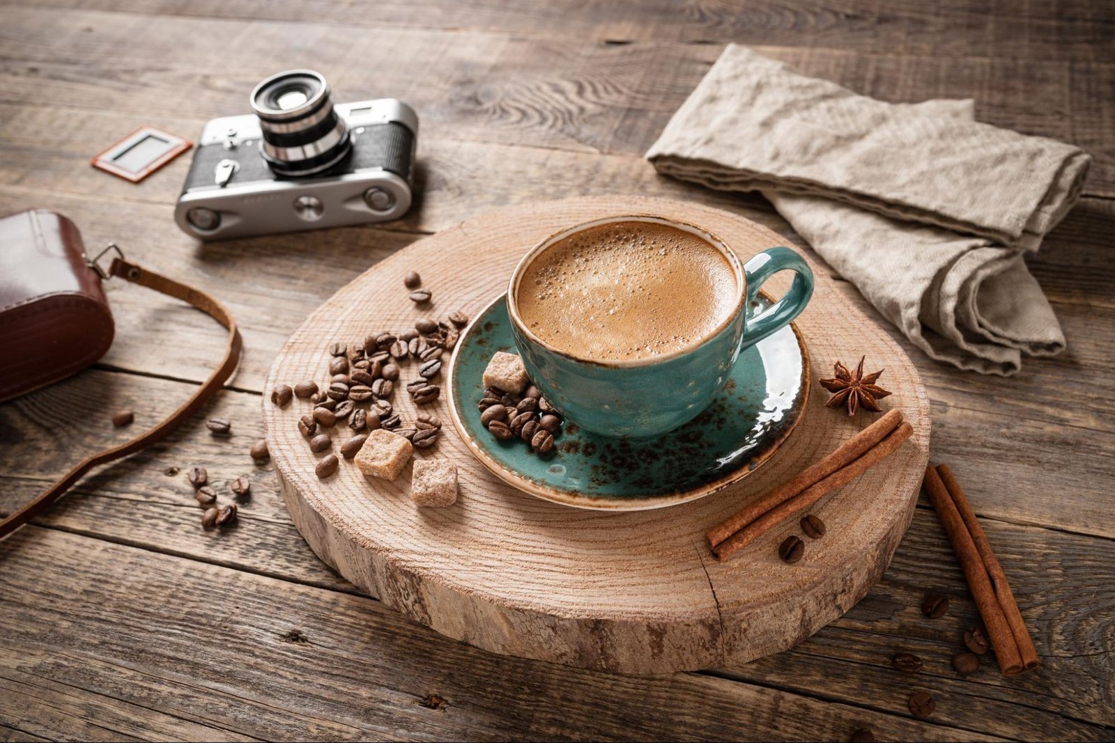 cup of coffee on wooden table