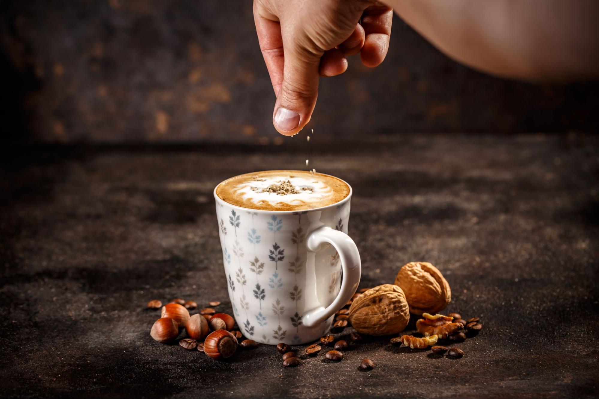 hazelnut and walnut flavored latte