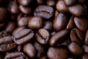 Macro shot of glossy roasted beans